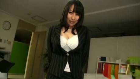 Yuuna Hoshisaki pleasuring a cock with her tits and her mouth